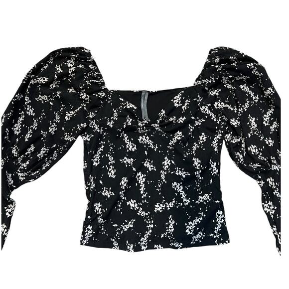 Anthropologie Sweetheart Neckline Black Motif floral Printed Crop Blouse - Picture 5 of 12